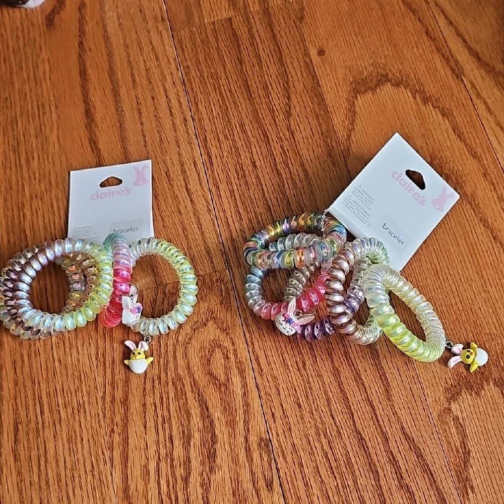 Claire's Iridescent Spiral Hair Coil Bracelets with Bunny Charms